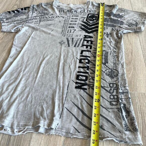 Affliction Men's Medium Distressed Grey and Black Graphic T-shirt Grunge Skater - Picture 5 of 8